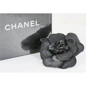 CHANEL Black Floral Brooch